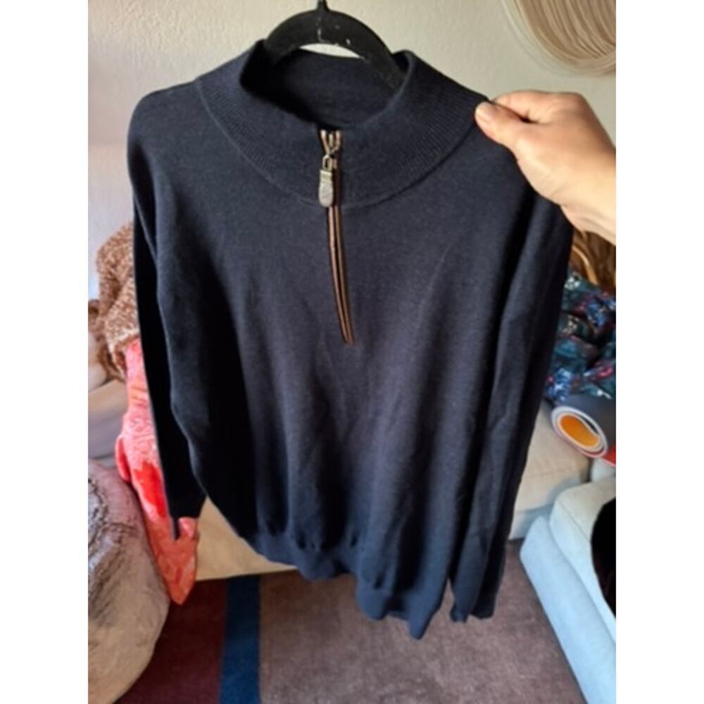 SOLD OUT Orvis Merino Donegal 1/4-Zip Wool Navy Sweater - L